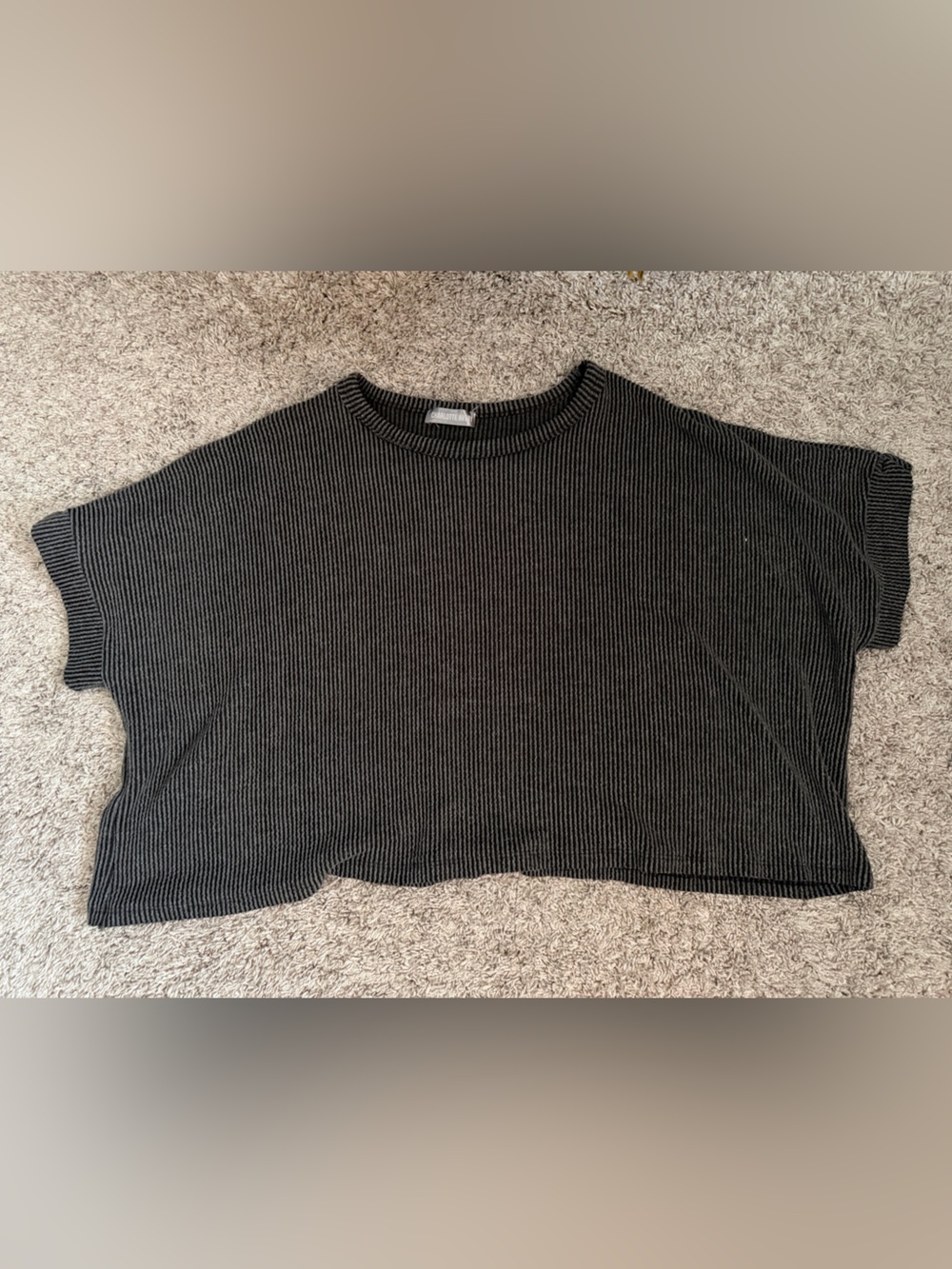 Boxy Ribbed Short Sleeve Tee — Black